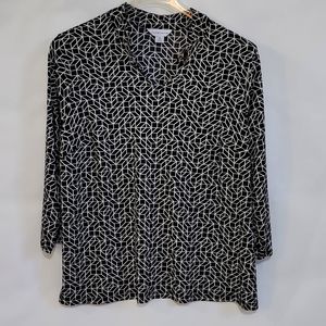 Liz Claiborne Womens XL Top, black and white, 3/4 sleeve